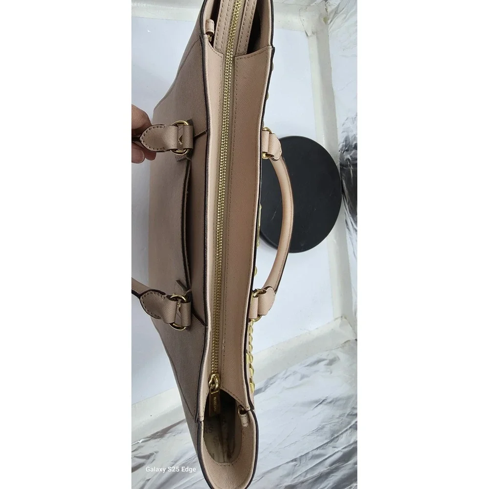 Michael Kors Selma Studded Saffiano Leather Tote Bag Blush Pink Gold Hardware